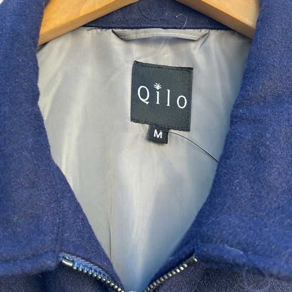 Qilo Wool Blend Navy Blue Coat Full Zip Jacket Size Medium Fall Winter Luxury - Picture 3 of 9